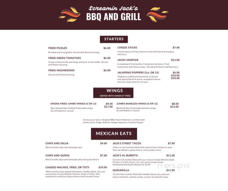 Screamin' Jack's BBQ & More - Sayre, OK menu_pic