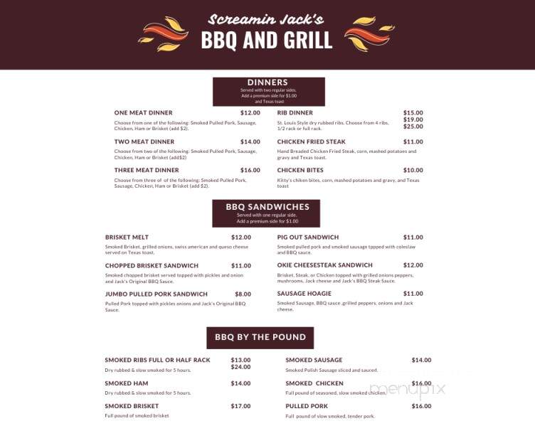 Screamin' Jack's BBQ & More - Sayre, OK menu_pic