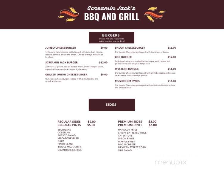 Screamin' Jack's BBQ & More - Sayre, OK menu_pic