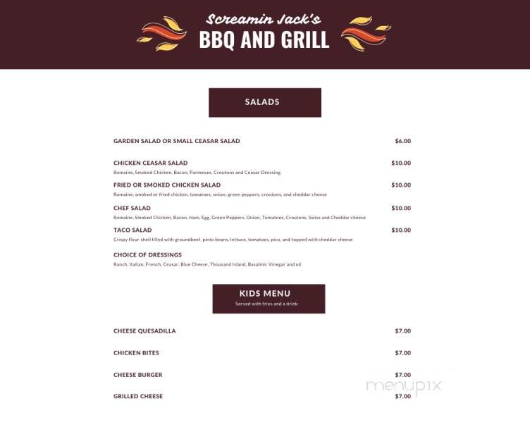 Screamin' Jack's BBQ & More - Sayre, OK menu_pic