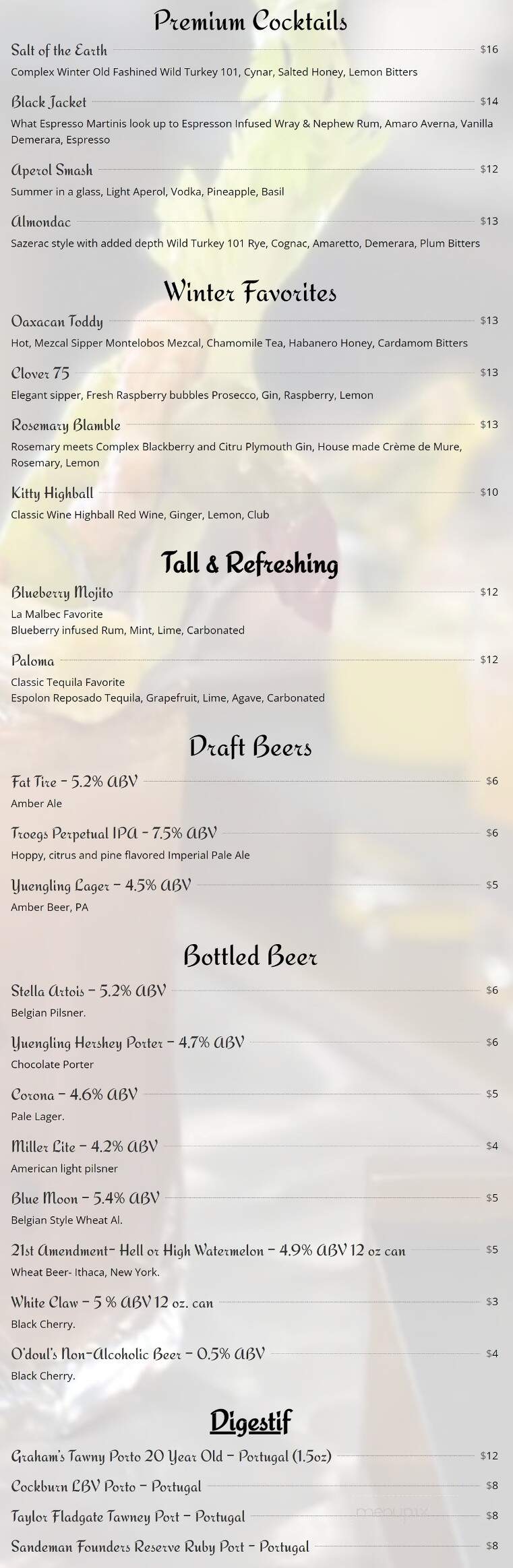 La Malbec Bar & Restaurant - Bloomsburg, PA menu_pic