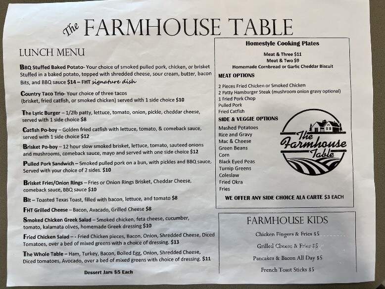 Farmhouse Table - Cleveland, MS menu_pic