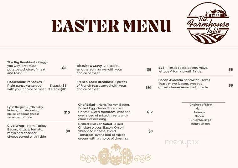 Farmhouse Table - Cleveland, MS menu_pic