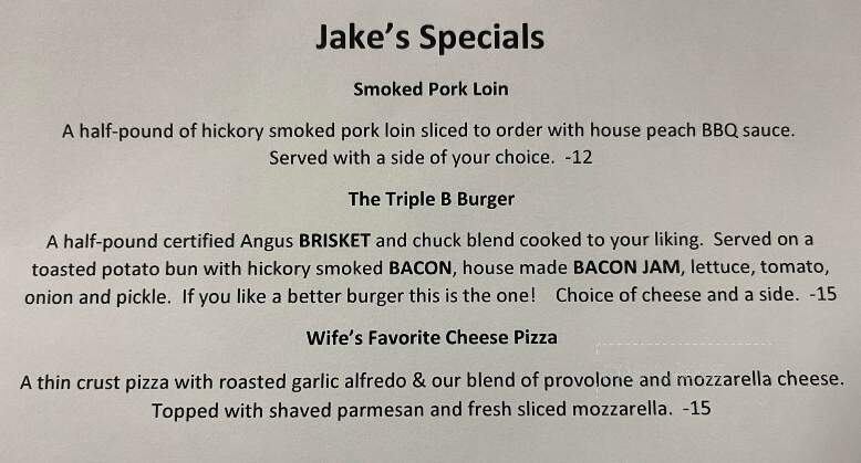 Jakes Place 2 - Hendersonville, TN menu_pic