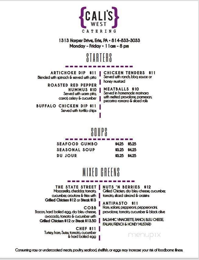 Cali's West Catering & Express Take-Out - Erie, PA menu_pic