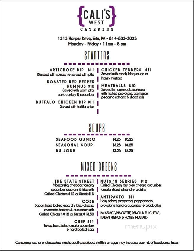 Cali's West Catering & Express Take-Out - Erie, PA menu_pic