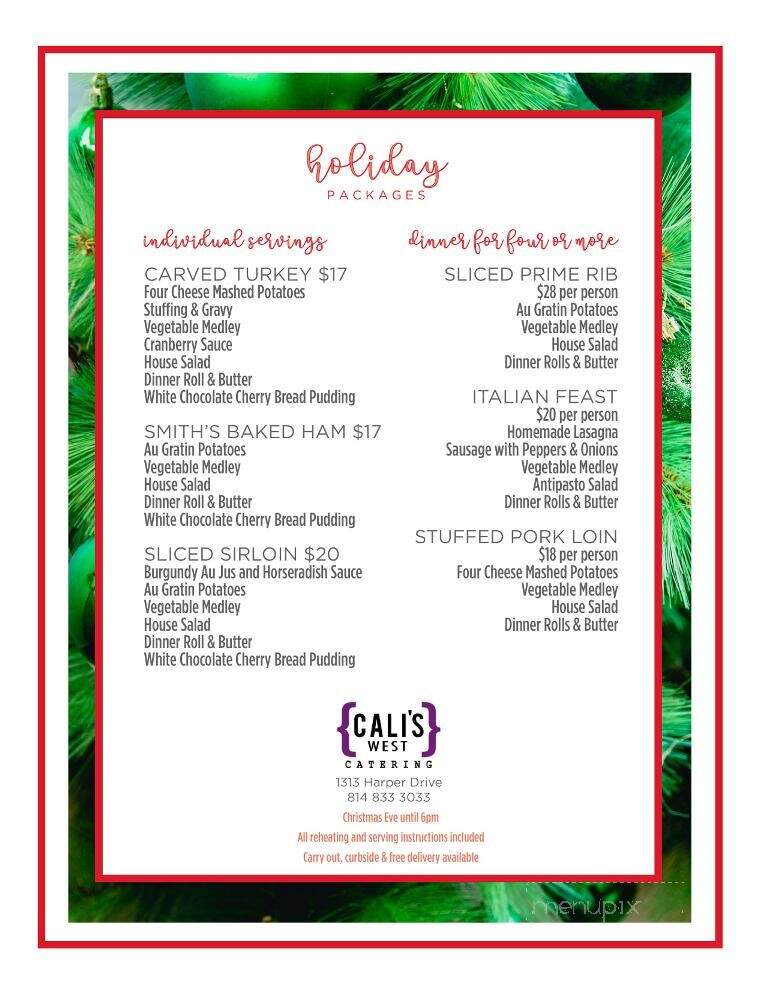 Cali's West Catering & Express Take-Out - Erie, PA menu_pic