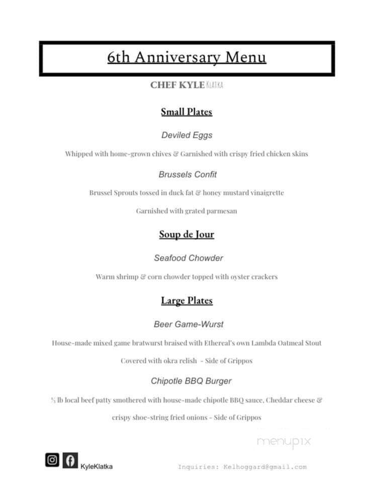 Ethereal Brewing - Lexington, KY menu_pic