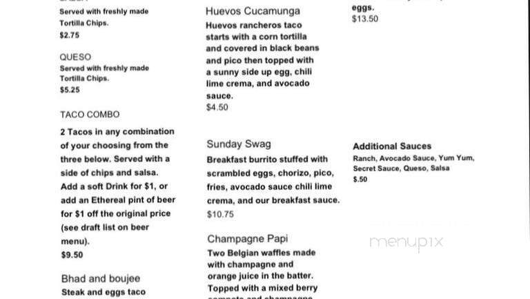 Ethereal Brewing - Lexington, KY menu_pic