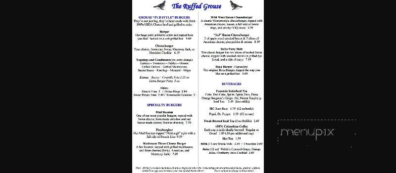The Ruffed Grouse Bar & Grille - North East, PA menu_pic