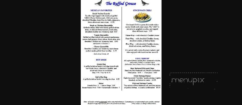 The Ruffed Grouse Bar & Grille - North East, PA menu_pic