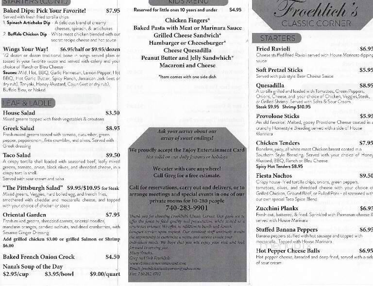 Froehlich's Classic Corner - Steubenville, OH menu_pic