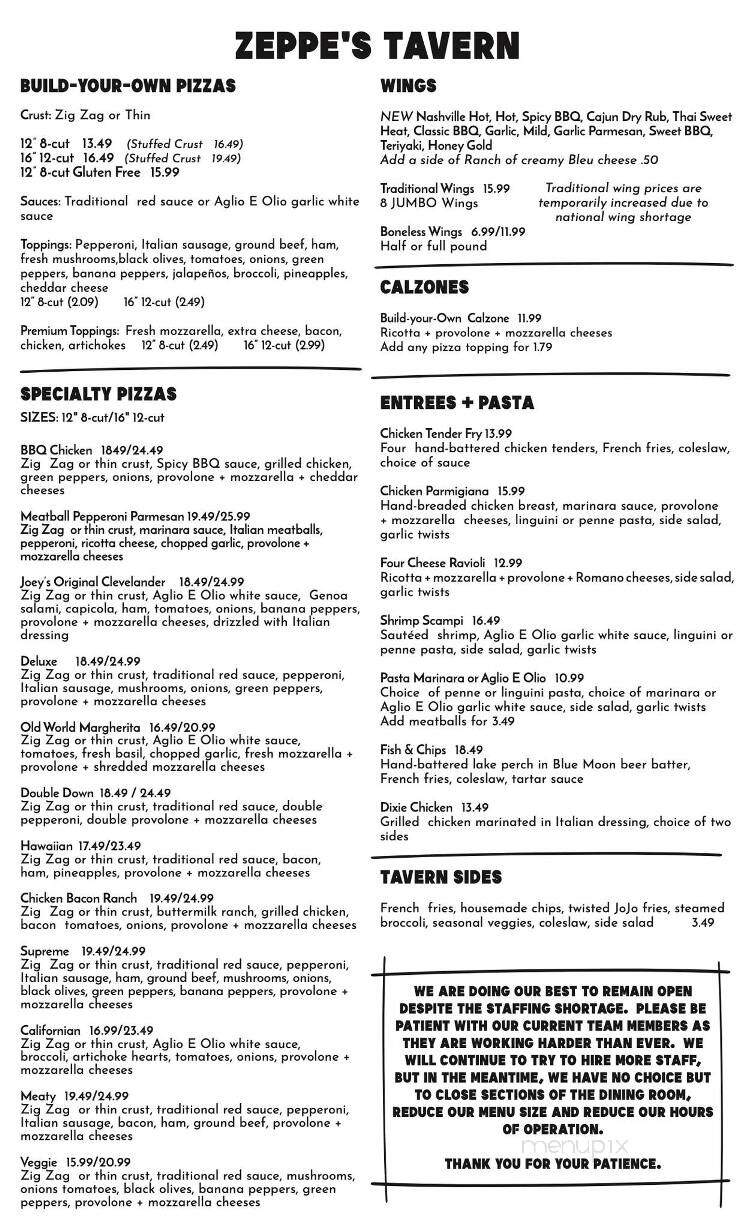 Zeppe's Tavern & Pizzeria - Newbury - Newbury, OH menu_pic