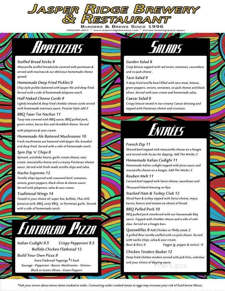 Jasper Ridge Brewery - Ishpeming, MI menu_pic