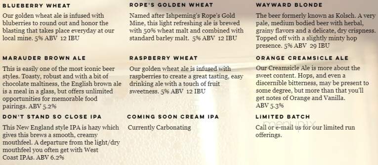 Jasper Ridge Brewery - Ishpeming, MI menu_pic