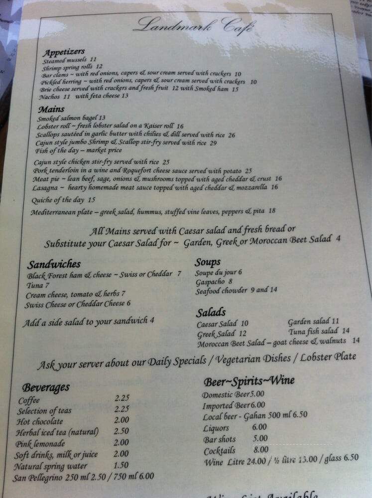 Landmark Cafe - Crapaud, PE menu_pic