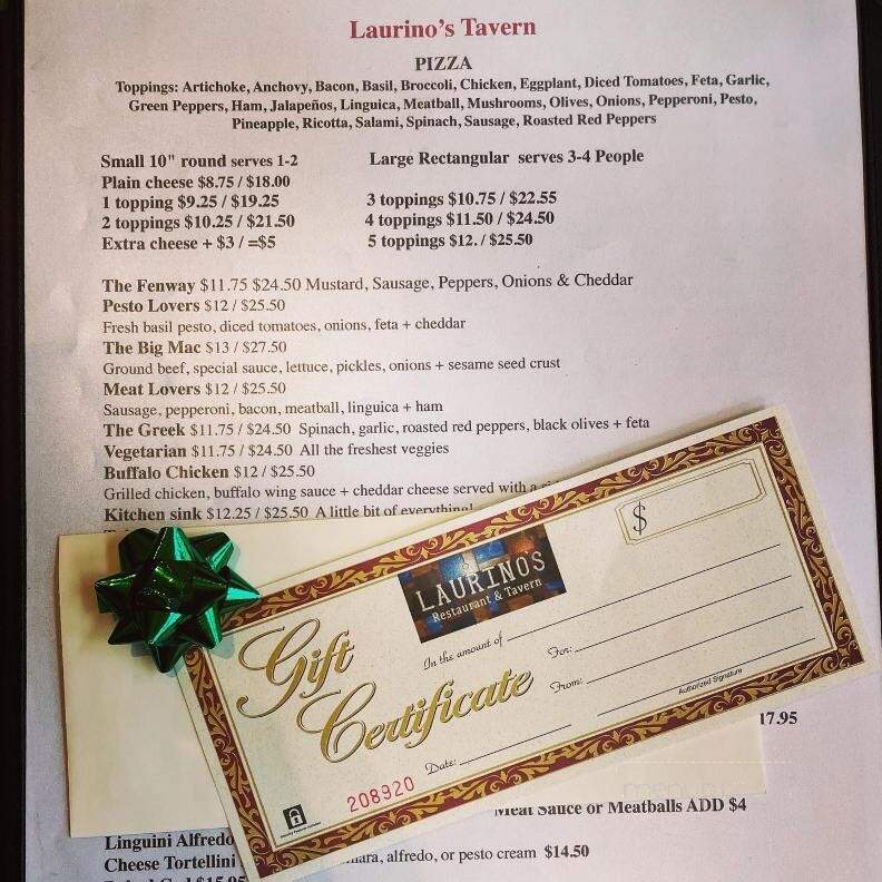 Laurino's Tavern - Brewster, MA menu_pic