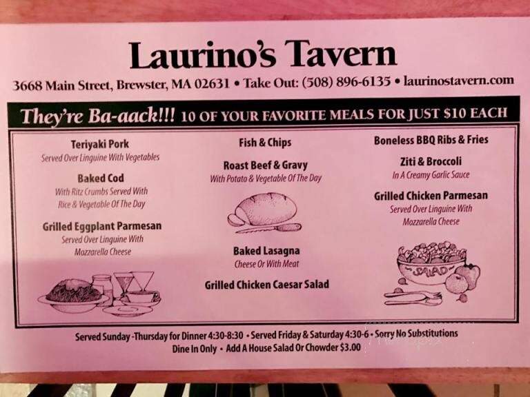 Laurino's Tavern - Brewster, MA menu_pic