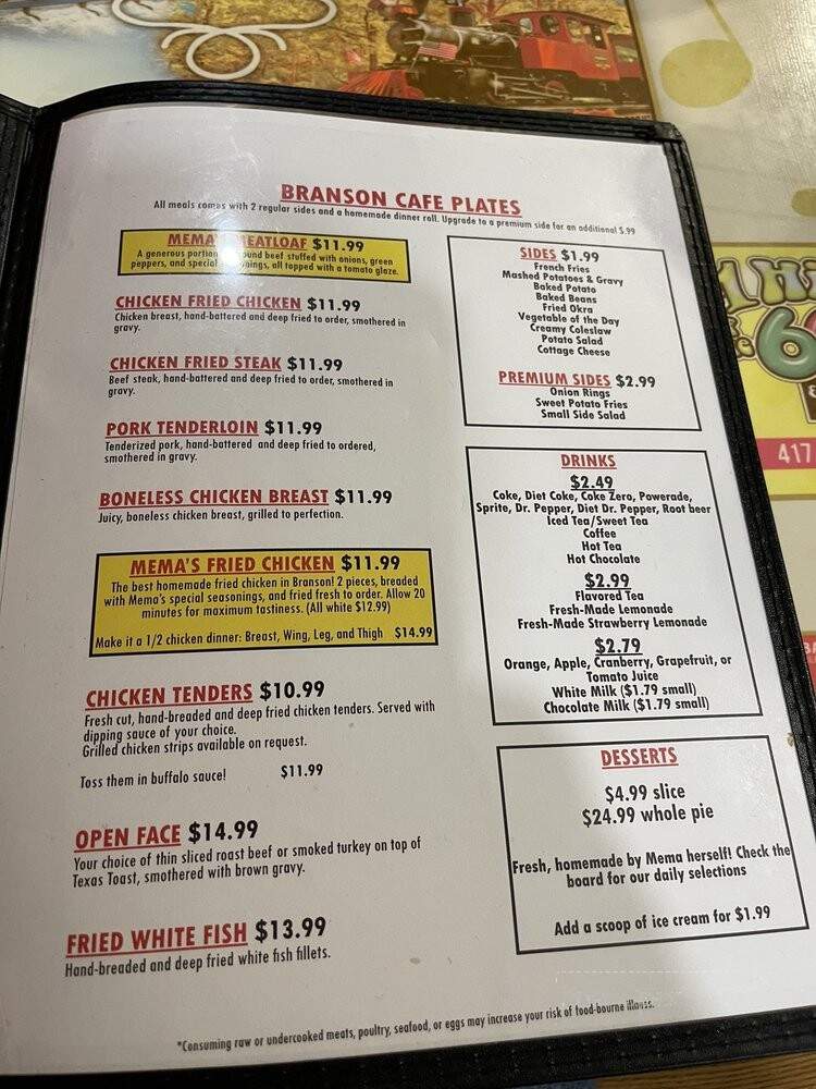 Branson Cafe - Branson, MO menu_pic