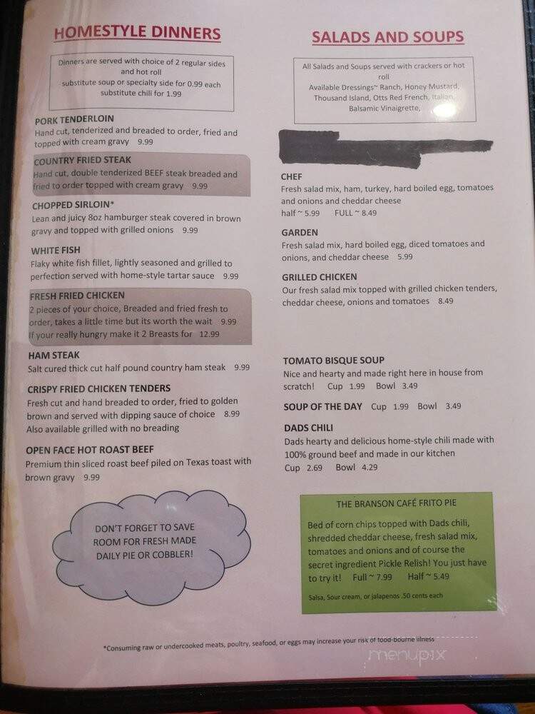Branson Cafe - Branson, MO menu_pic