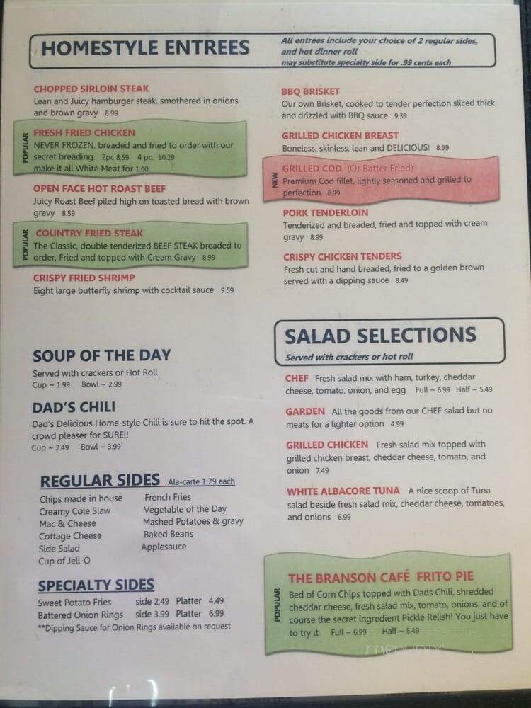 Branson Cafe - Branson, MO menu_pic