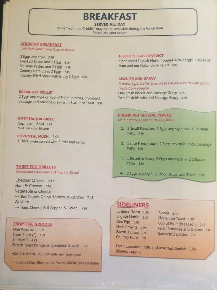 Branson Cafe - Branson, MO menu_pic