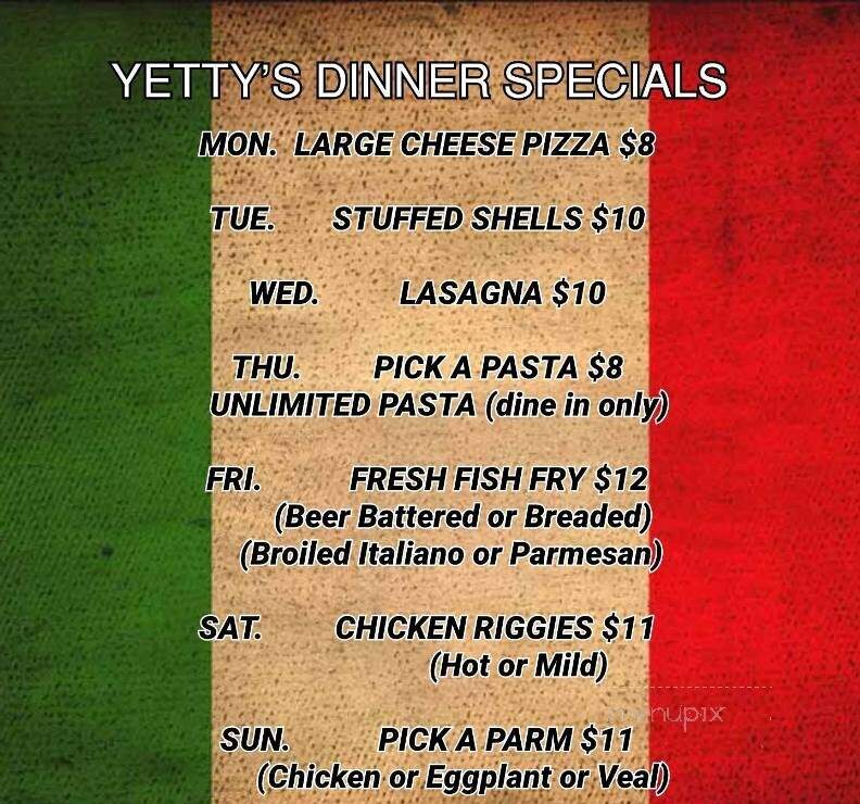 Yetty's Pizza - Herkimer, NY menu_pic