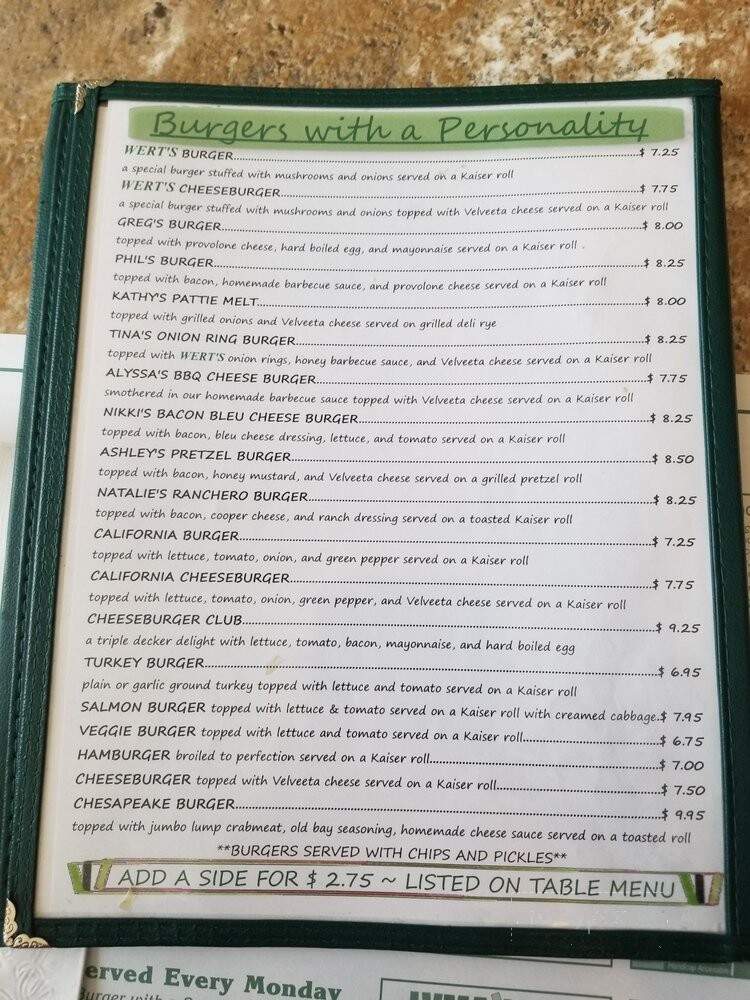 Wert's Cafe - Allentown, PA menu_pic