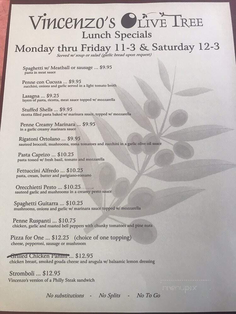 Vincenzo's Olive Tree - Lake Elsinore, CA menu_pic
