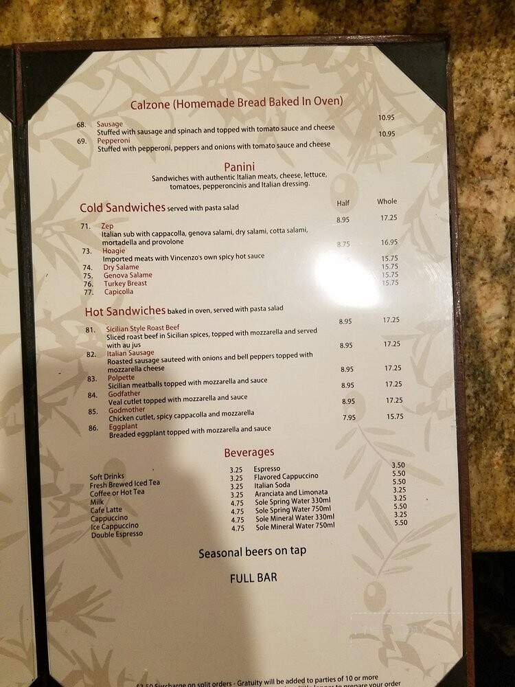 Vincenzo's Olive Tree - Lake Elsinore, CA menu_pic