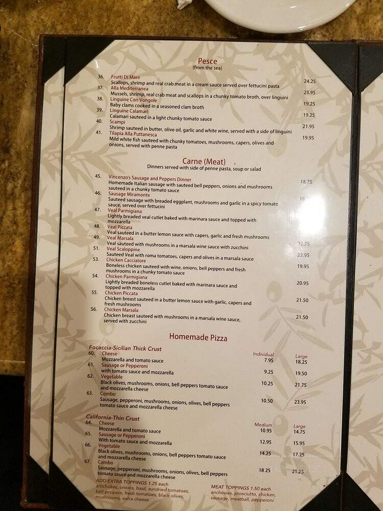 Vincenzo's Olive Tree - Lake Elsinore, CA menu_pic