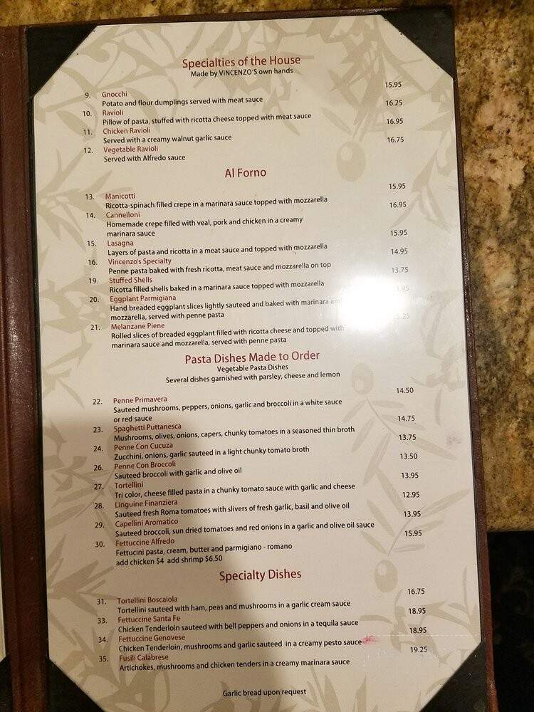 Vincenzo's Olive Tree - Lake Elsinore, CA menu_pic