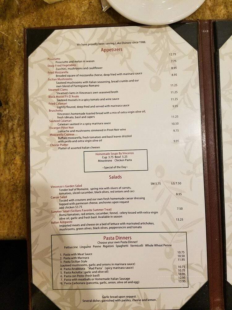 Vincenzo's Olive Tree - Lake Elsinore, CA menu_pic