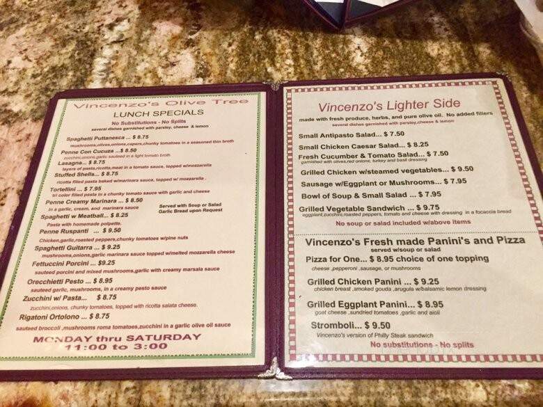 Vincenzo's Olive Tree - Lake Elsinore, CA menu_pic