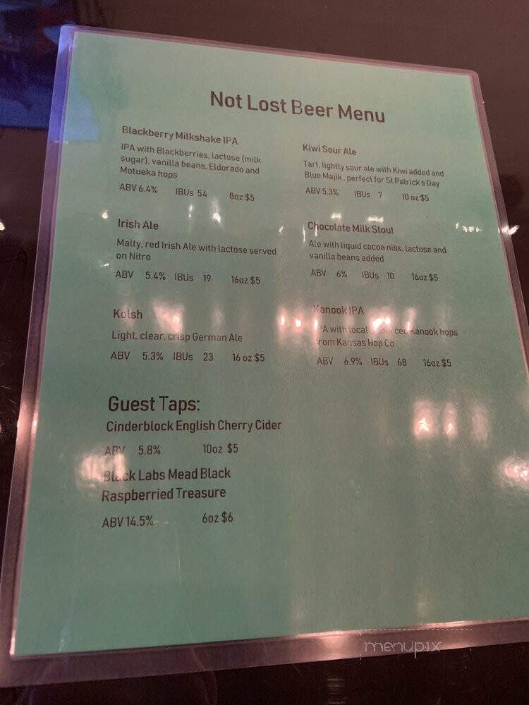 Not Lost Brewing Company - Ottawa, KS menu_pic