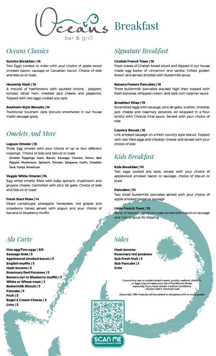 Ocean's Bar & Grill - Panama City Beach, FL menu_pic