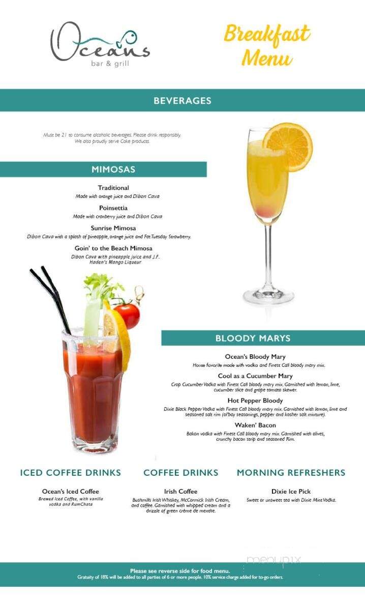 Ocean's Bar & Grill - Panama City Beach, FL menu_pic