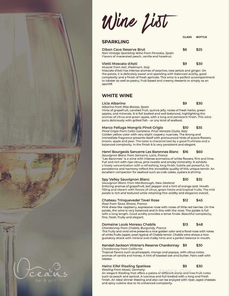 Ocean's Bar & Grill - Panama City Beach, FL menu_pic