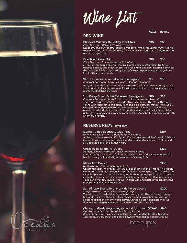 Ocean's Bar & Grill - Panama City Beach, FL menu_pic