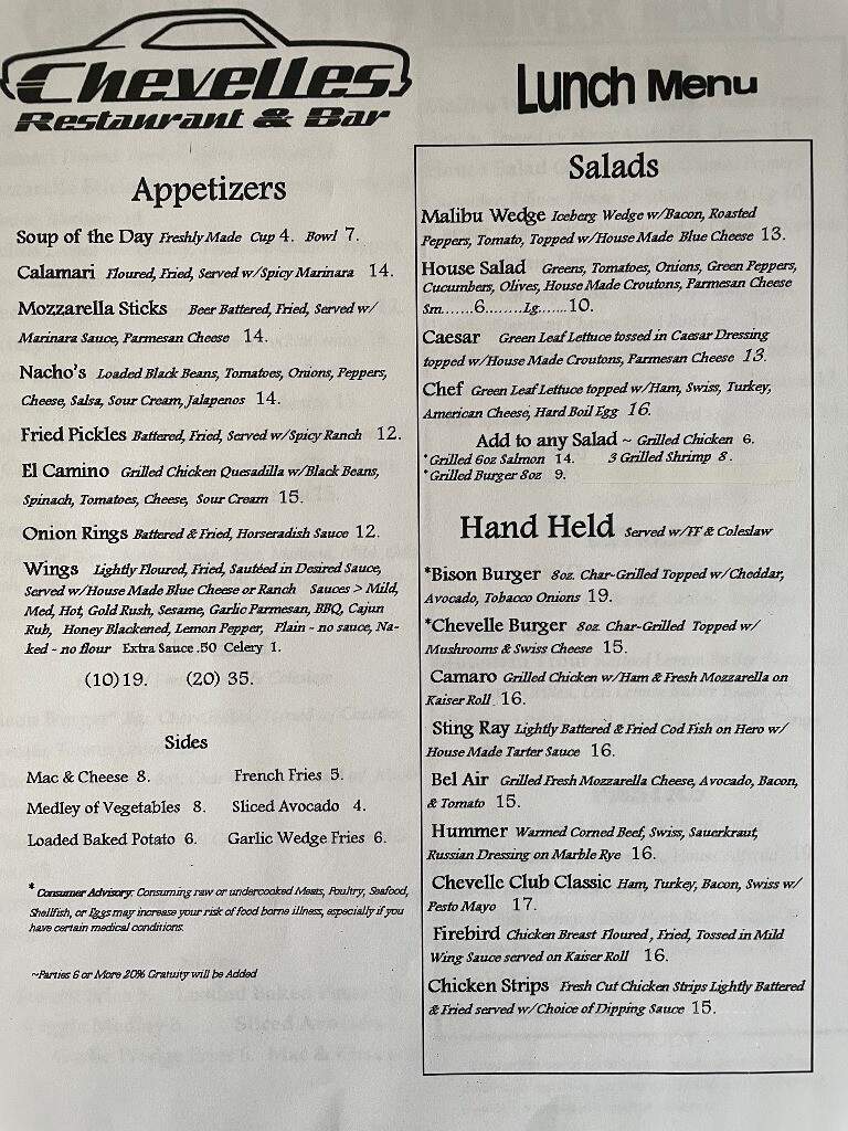 Chevelle's 69 - Hayesville, NC menu_pic