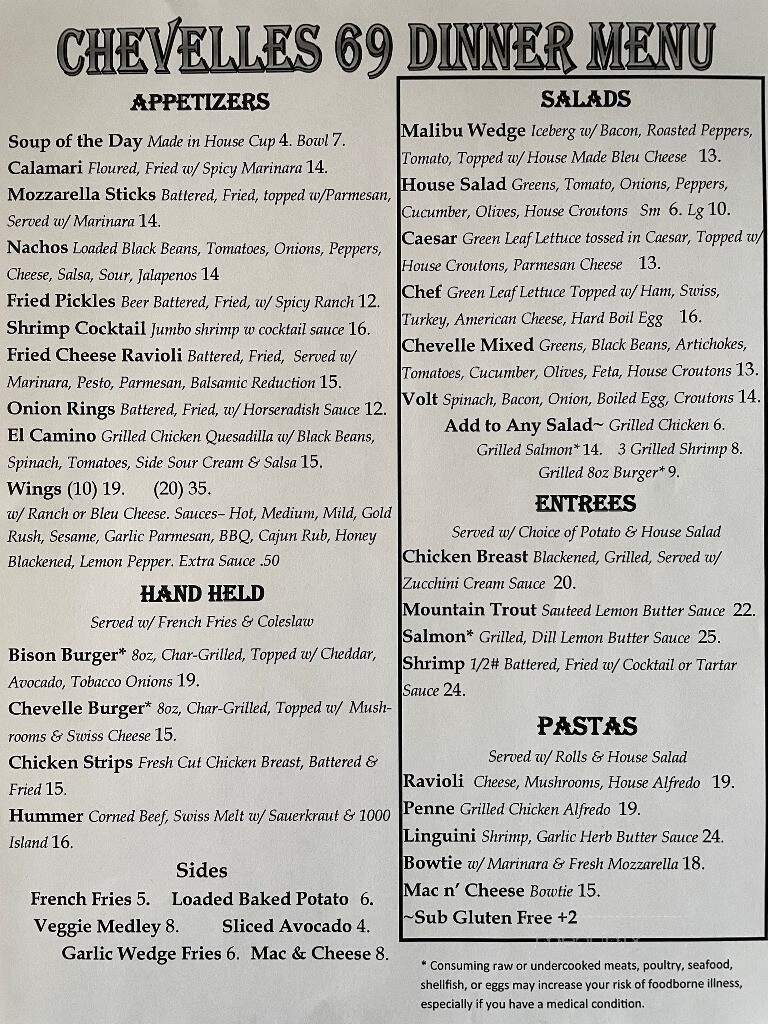 Chevelle's 69 - Hayesville, NC menu_pic