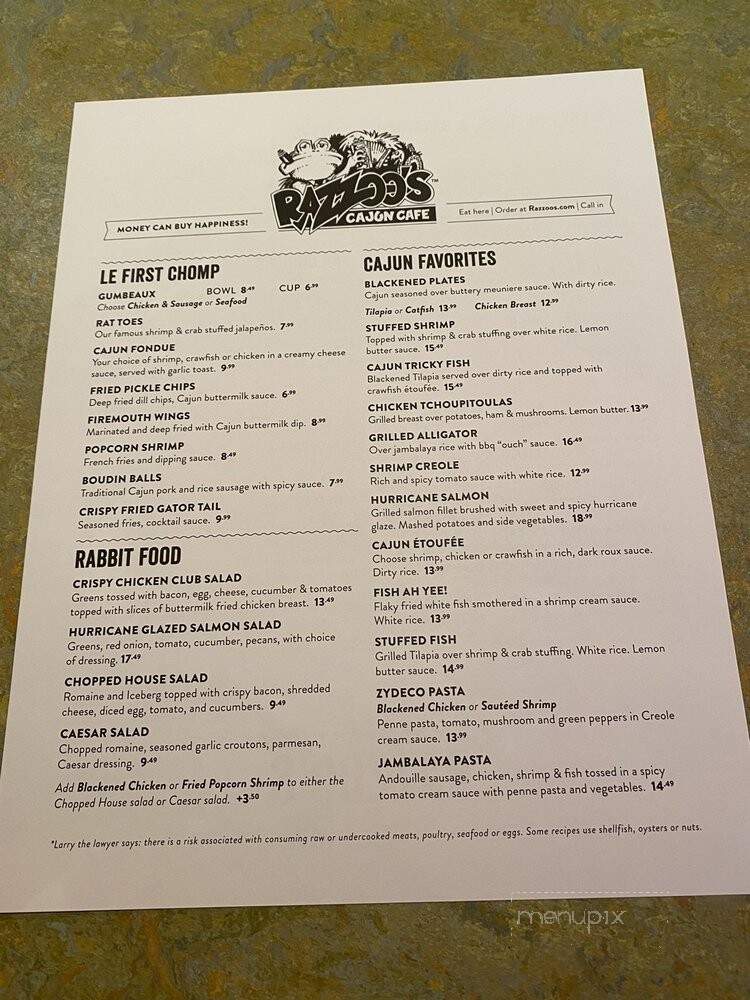 Razzoo's Cajun Cafe - Tyler, TX menu_pic