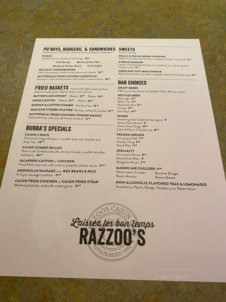 Razzoo's Cajun Cafe - Tyler, TX menu_pic
