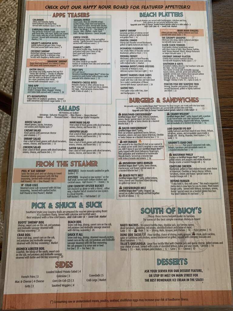 Buoys On The Boulevard - North Myrtle Beach, SC menu_pic