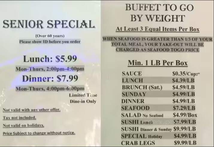 Royal Buffet - Rowlett, TX menu_pic