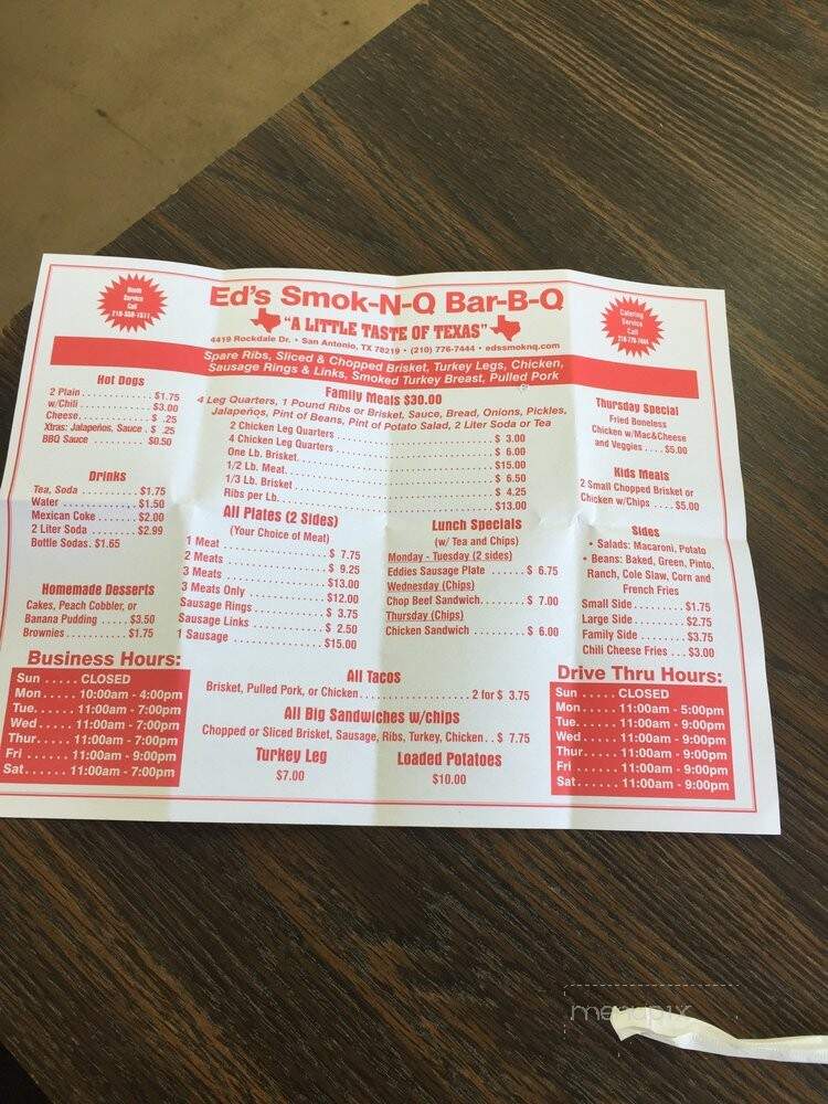 Ed's Smok-N-Q - San Antonio, TX menu_pic
