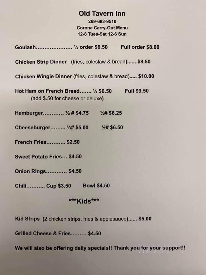 Old Tavern Inn - Niles, MI menu_pic