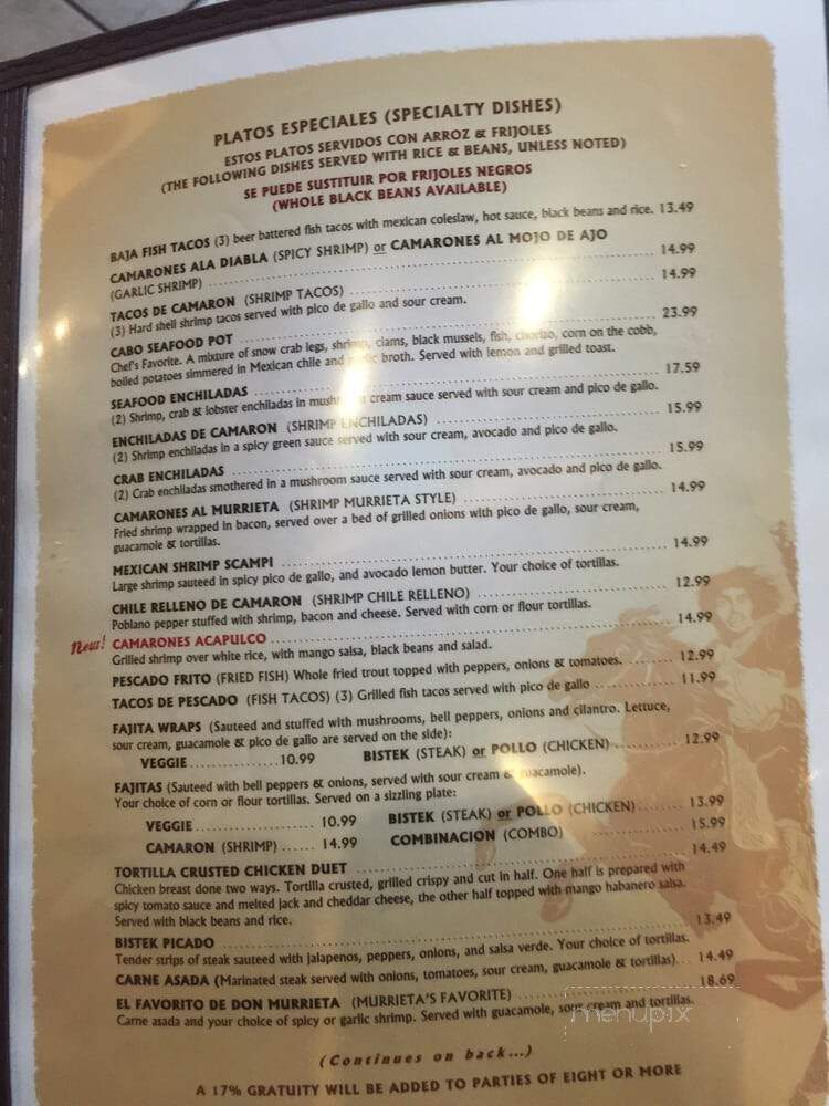 Murrieta's Restaurant & Cantina - Sparks, NV menu_pic