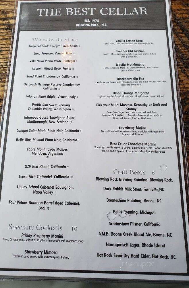 Best Cellar - Blowing Rock, NC menu_pic
