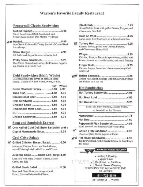 Peppermill Restaurant - Warren, PA menu_pic